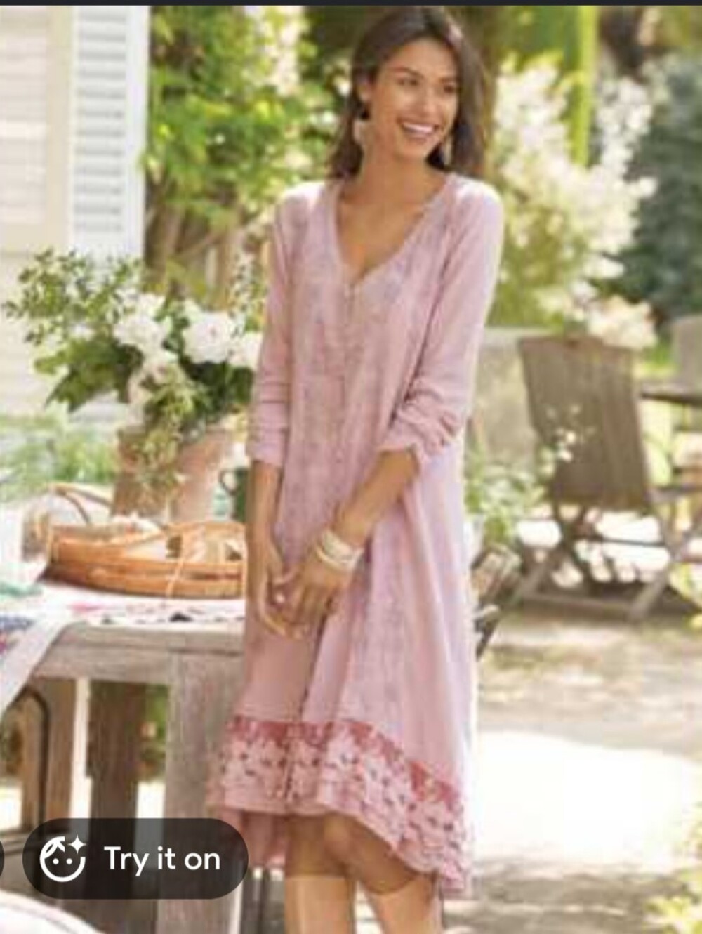 Soft Surroundings Genevieve Light Pink Embroidered Mini Dress Petite Medium